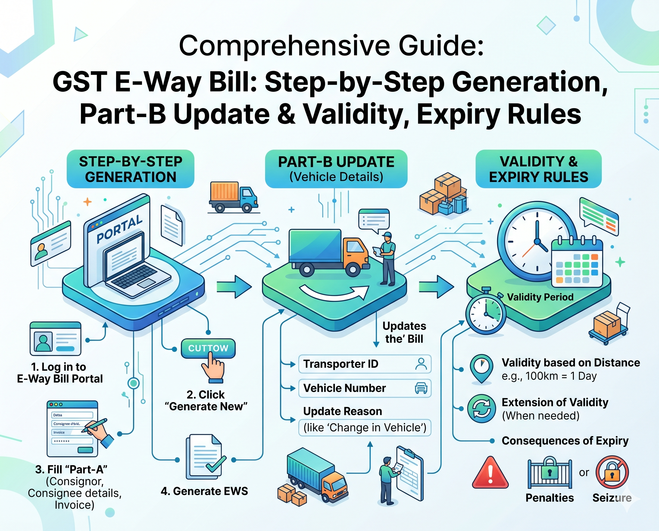 GST E-Way Bill: Step-by-Step Generation, Part-B Update &Validity, Expiry Rules
